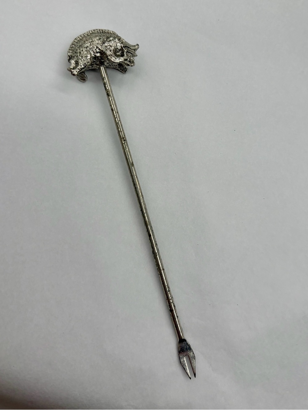 Vtg Metzke Pewter Wild Boar Cocktail Pick Hors d'Oeuvre Fork Barware